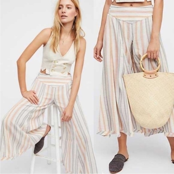 Free People Pants - Free People Multicolor Striped Wide-Leg Pants